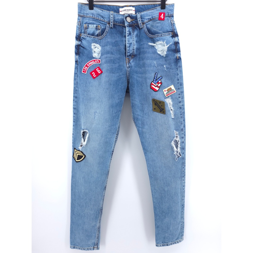 Etienne Marcel Women Jeans L.A. Cali Size 28 Blue Distressed Patchwork Straight